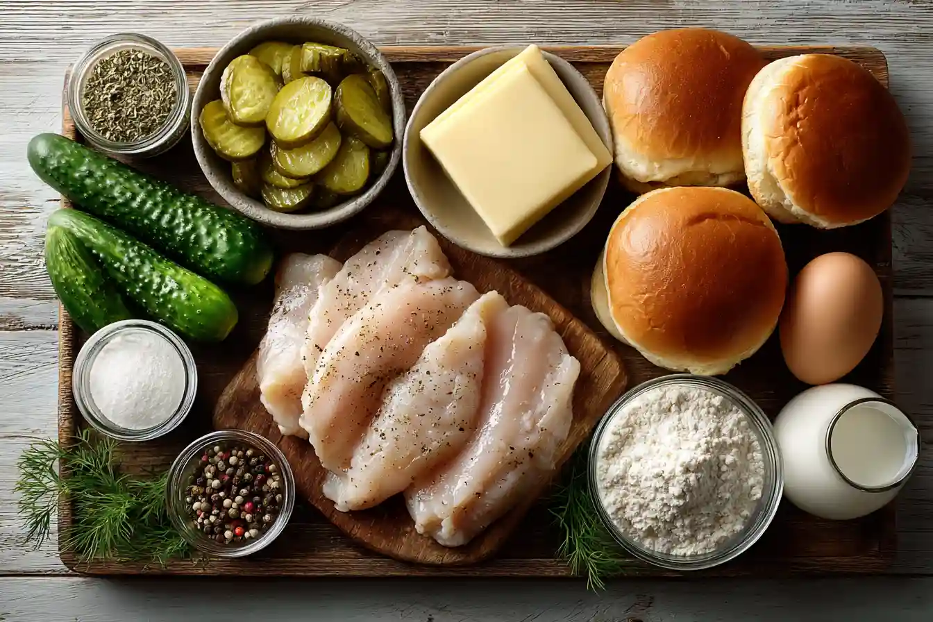 Chick-fil-A sandwich ingredients flat lay