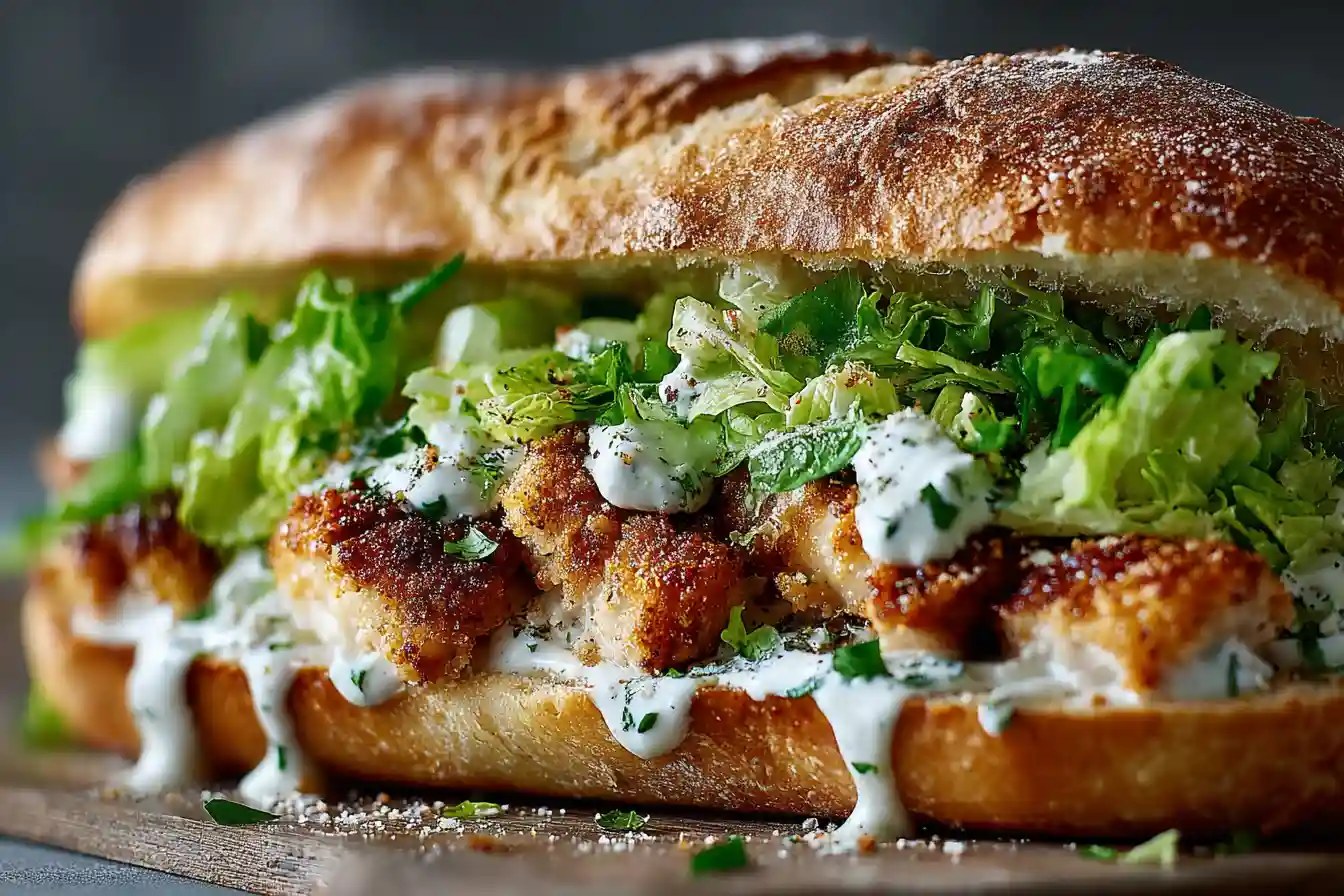 Step-by-step process of making a Chicken Caesar Sandwich