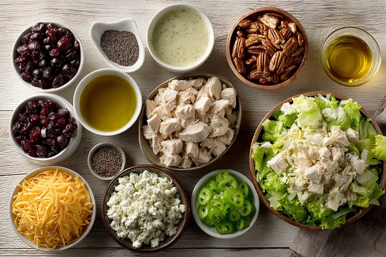 Chicken Salad Chick Copycat Recipe ingredients on a wooden table