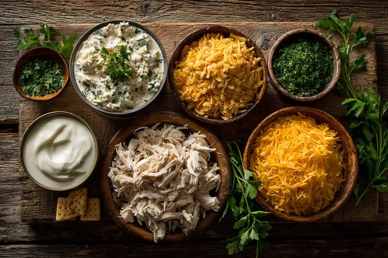 chicken casserole ingredients flat lay