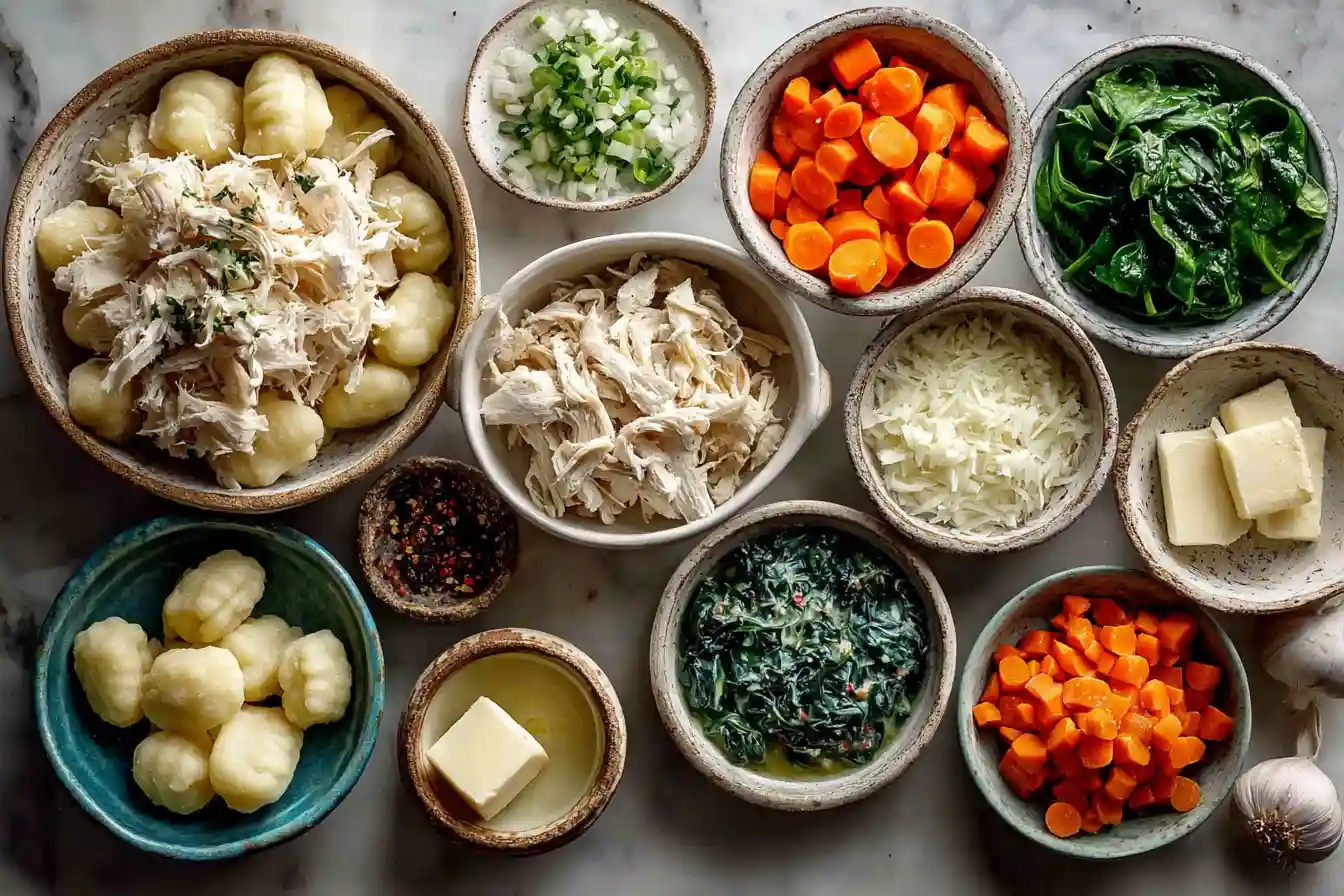 ingredients for copycat chicken gnocchi recipe arranged on countertop