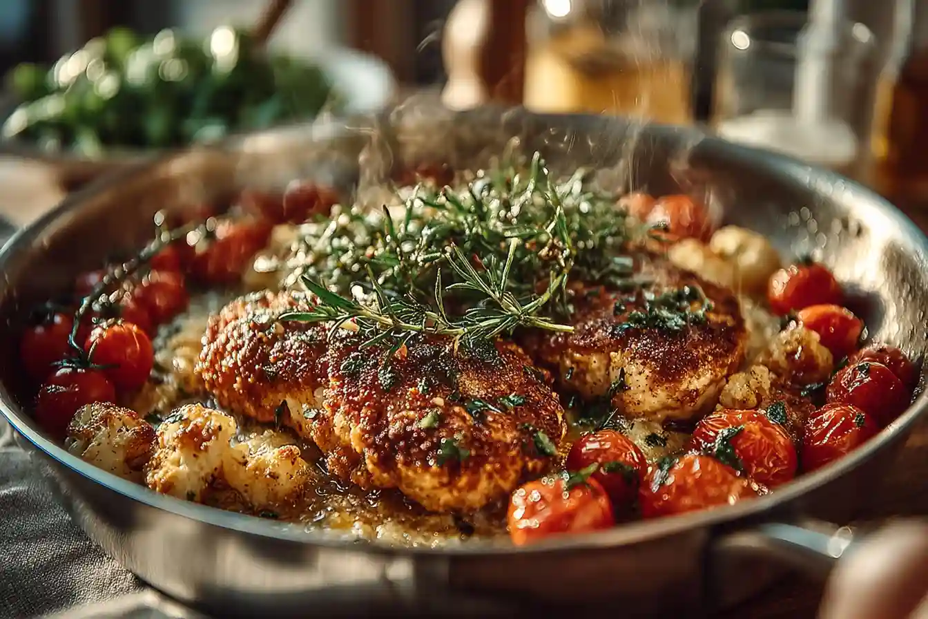 Modern flat lay of ingredients for easy 30-minute chicken meals