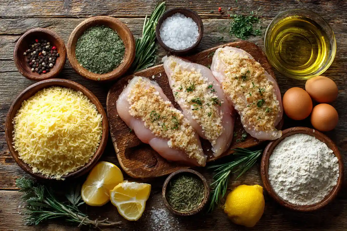 parmesan crusted chicken ingredients flat lay
