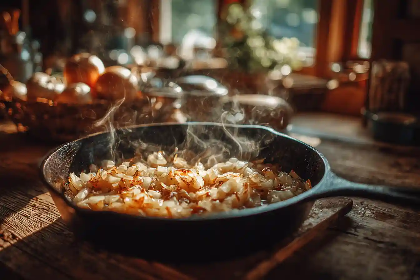 Onions, garlic, and ginger sautéing in butter for homemade butter chicken