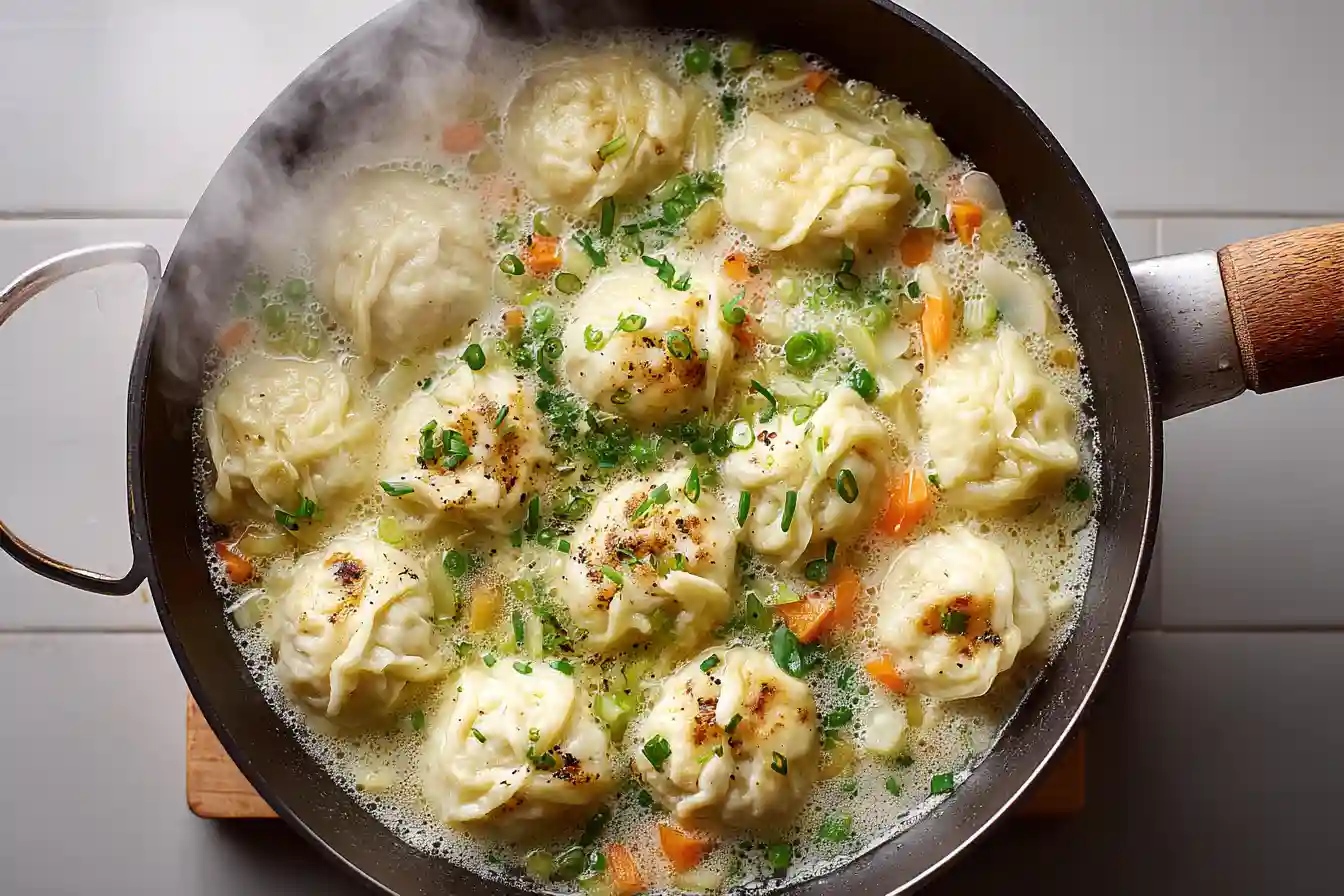 Adding Dumplings to Creamy Chicken Soup