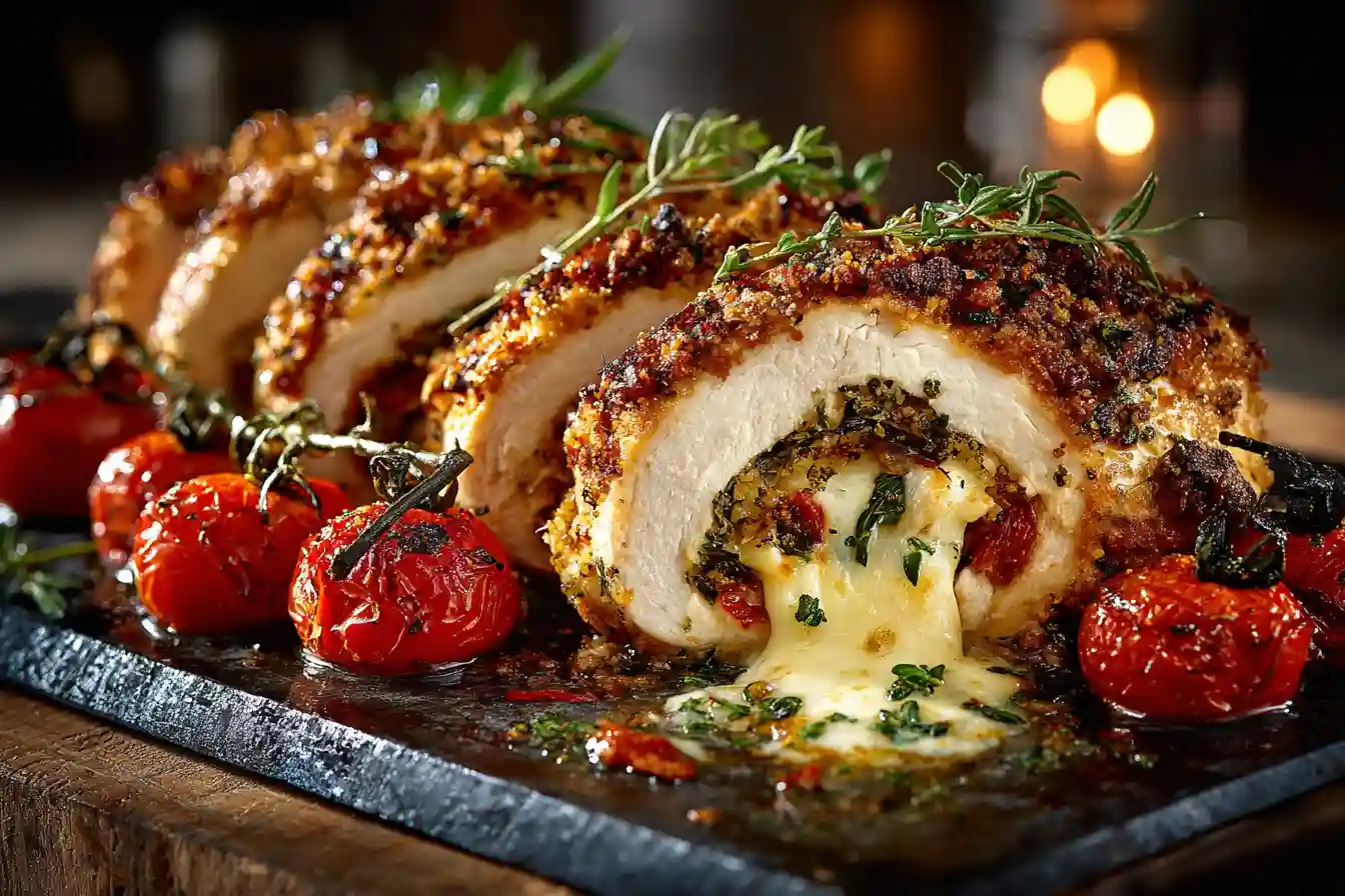 Easy baked stuffed chicken breast with melted cheese