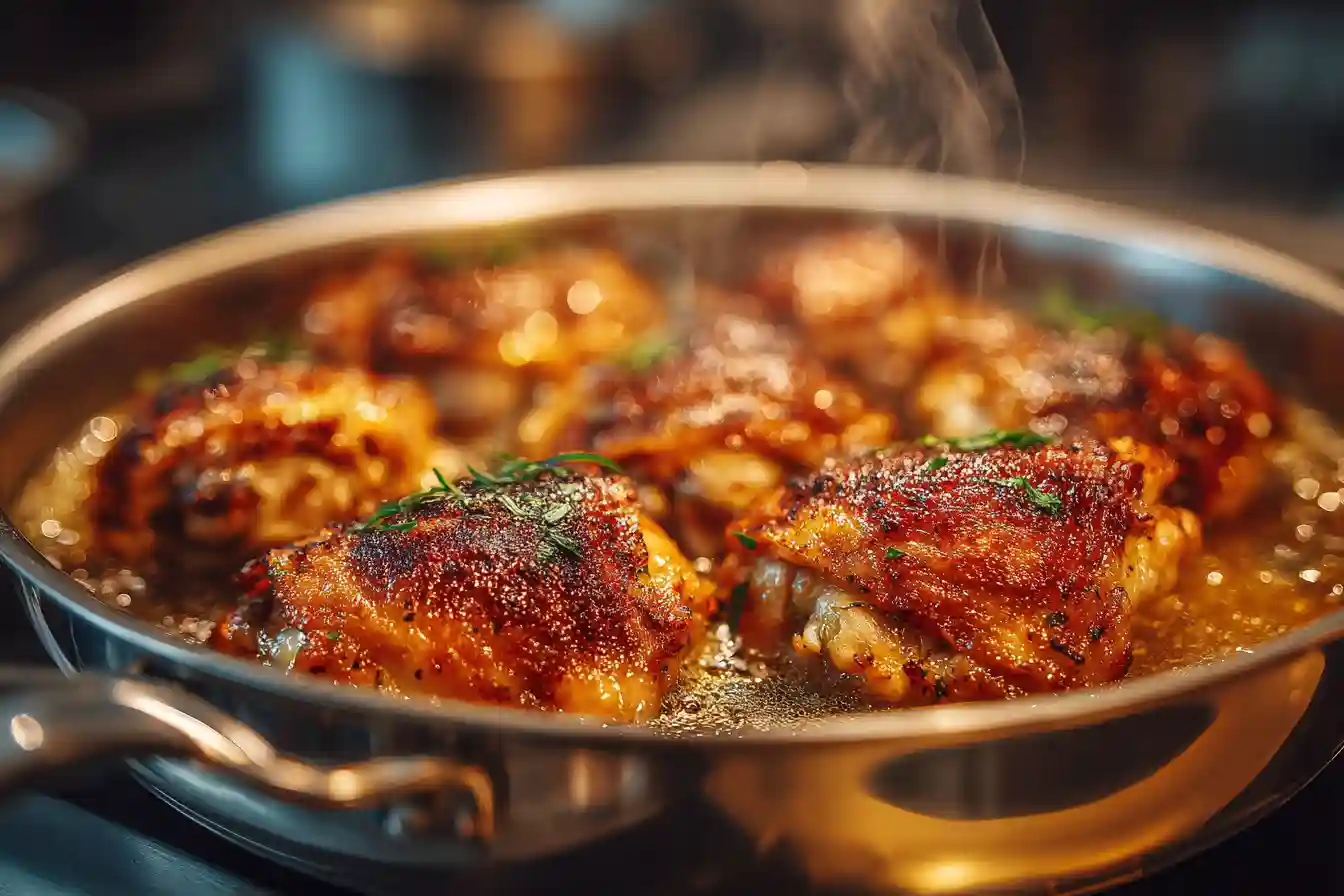 Searing Chicken in Modern Stainless Steel Pot