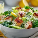 Served Chicken Caesar Salad in a white bowl
