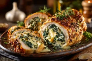 Stuffed chicken breast with spinach and mozzarella filling