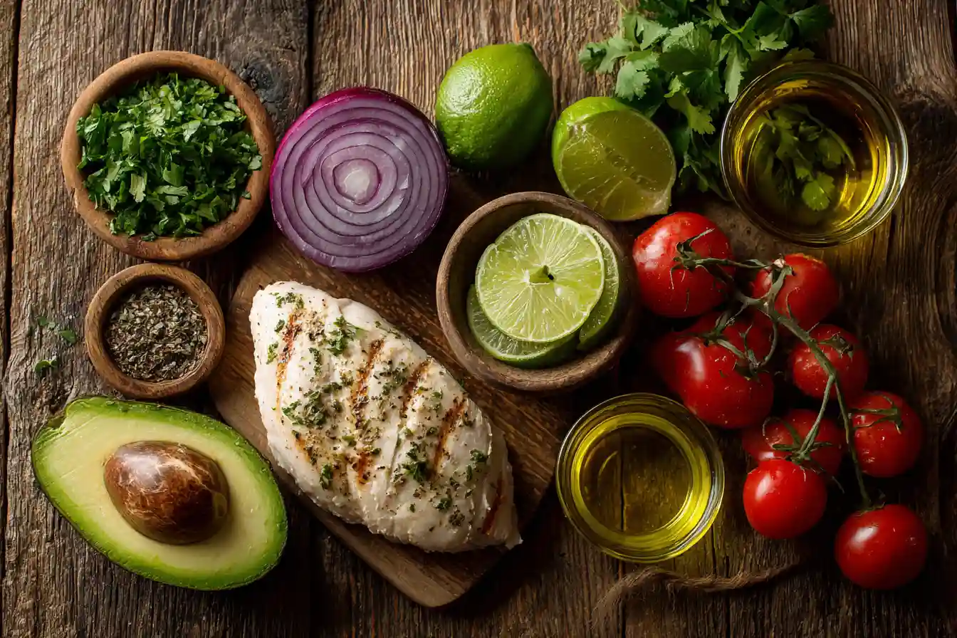 Ingredients for avocado lime chicken salad recipe