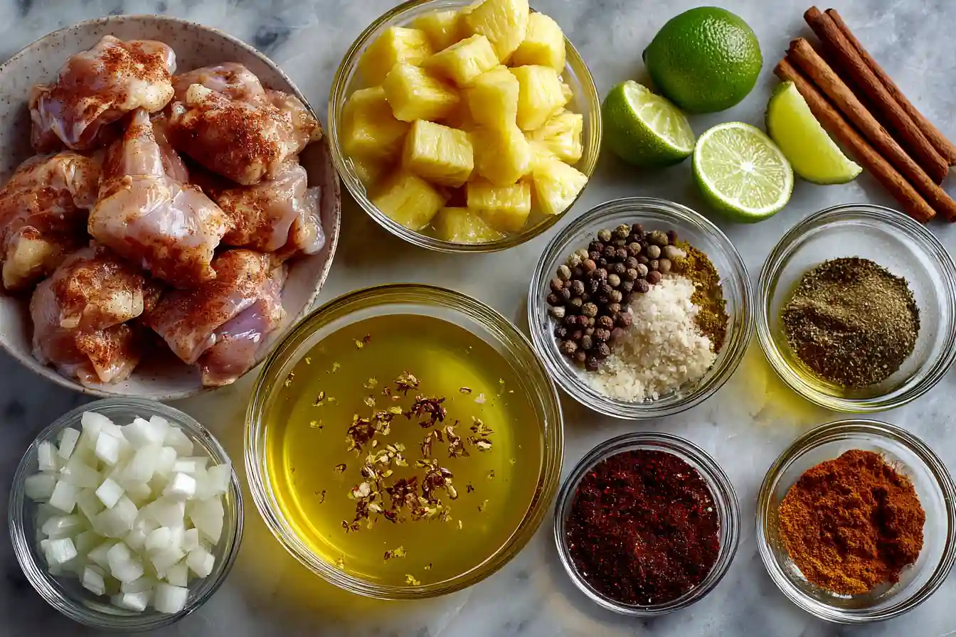 chicken al pastor ingredients including pineapple juice and achiote paste