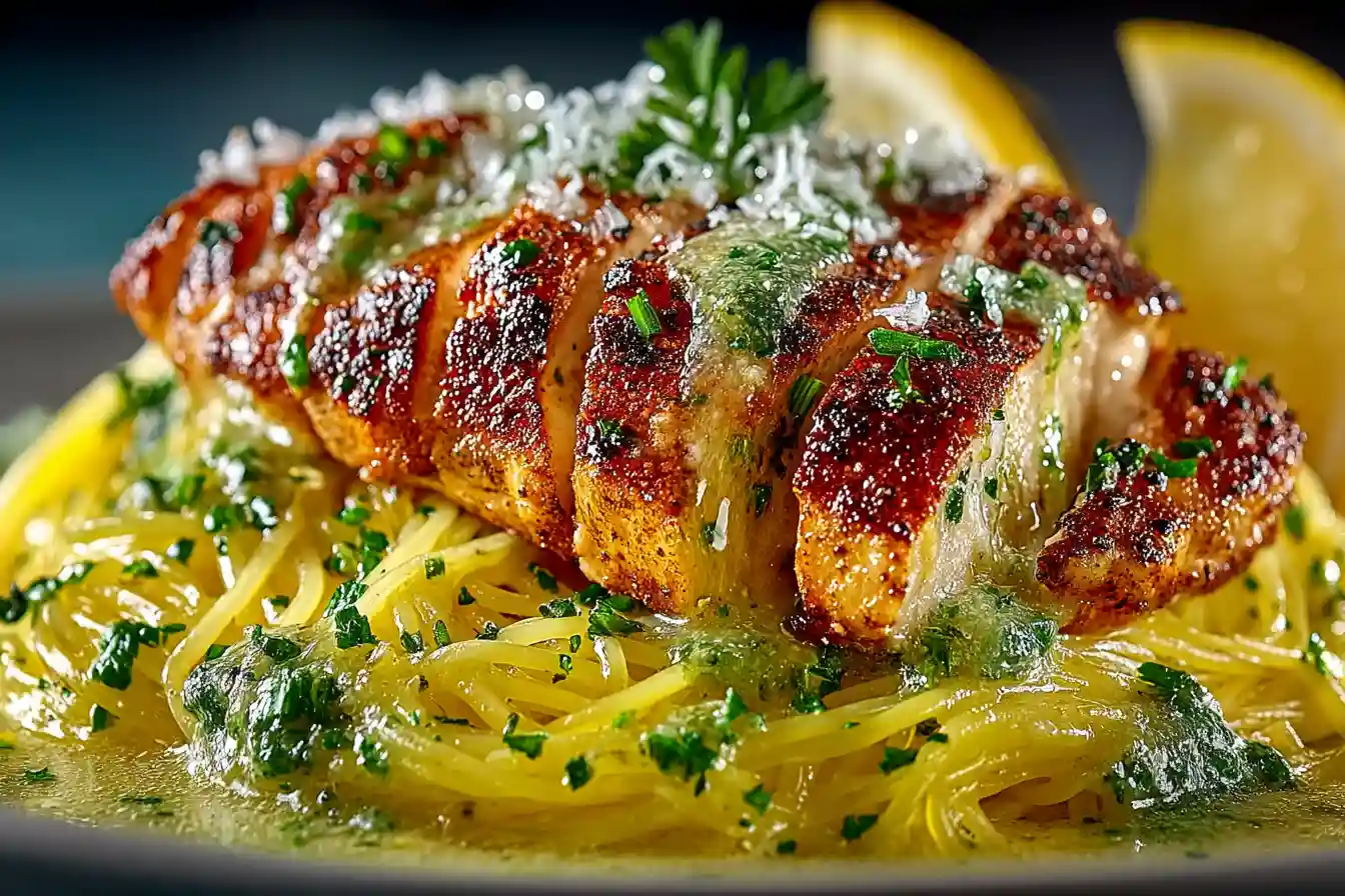 Chicken Scallopini Recipe served over pasta