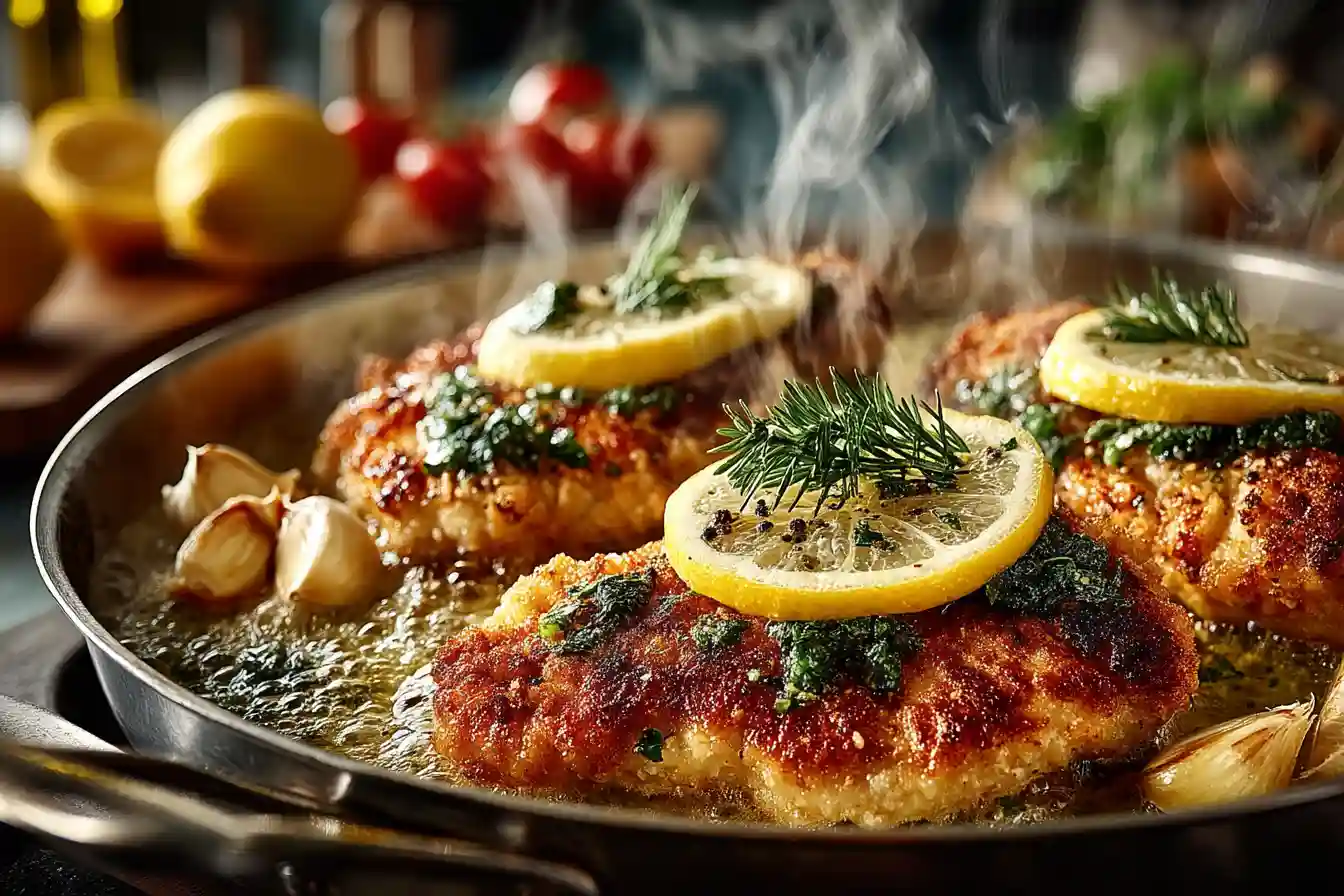 Cooking Chicken Scallopini Recipe in skillet