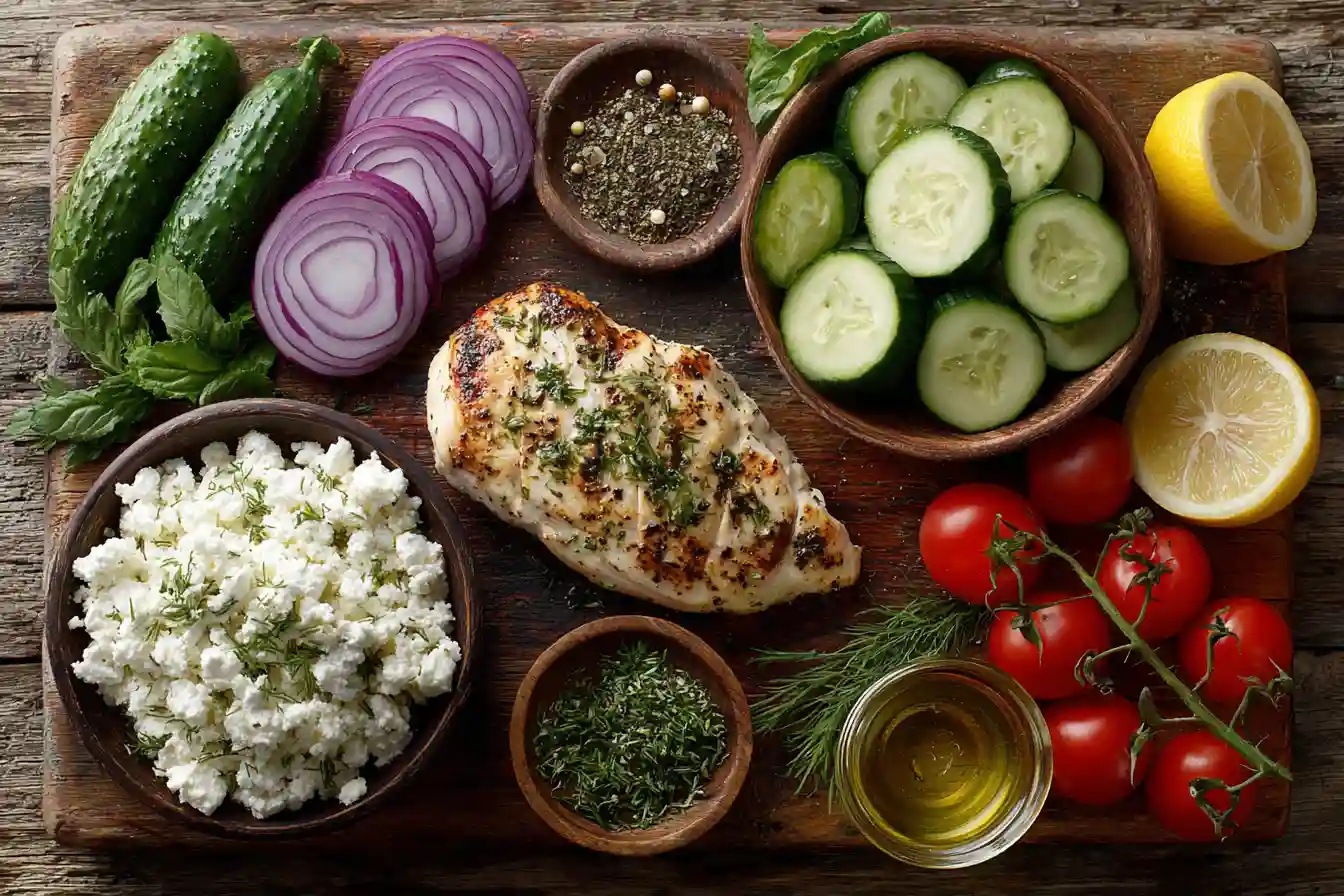 Ingredients for Cottage Cheese Chicken Salad Bowl