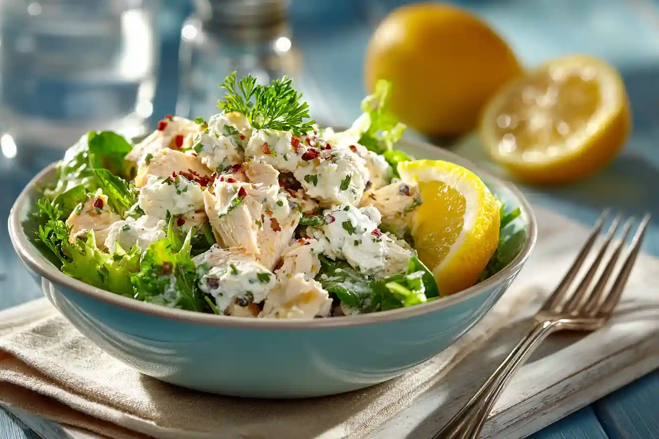 Serving Cottage Cheese Chicken Salad Bowl