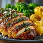 Serving chicken breast in air fryer at 400 degrees with vegetables
