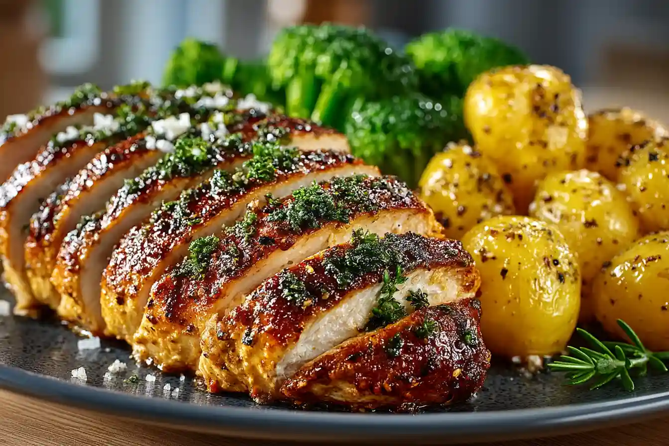 Serving chicken breast in air fryer at 400 degrees with vegetables