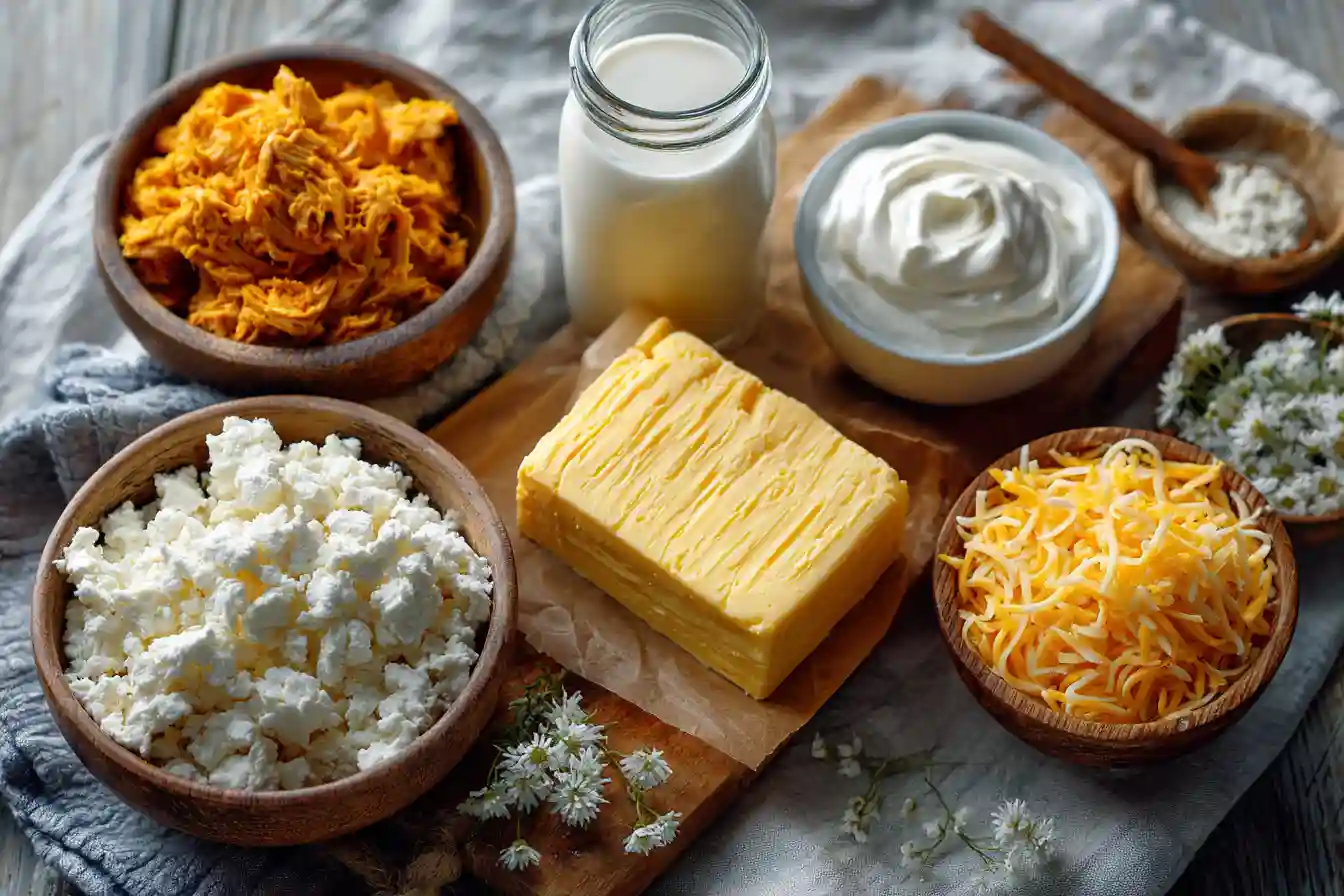 Ingredients for buffalo chicken dip recipe