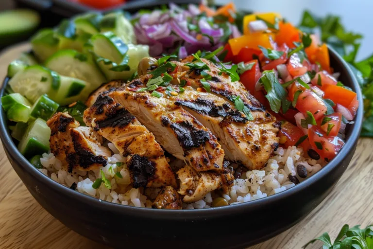 Mediterranean Chicken Bowl Recipe with Fresh Toppings
