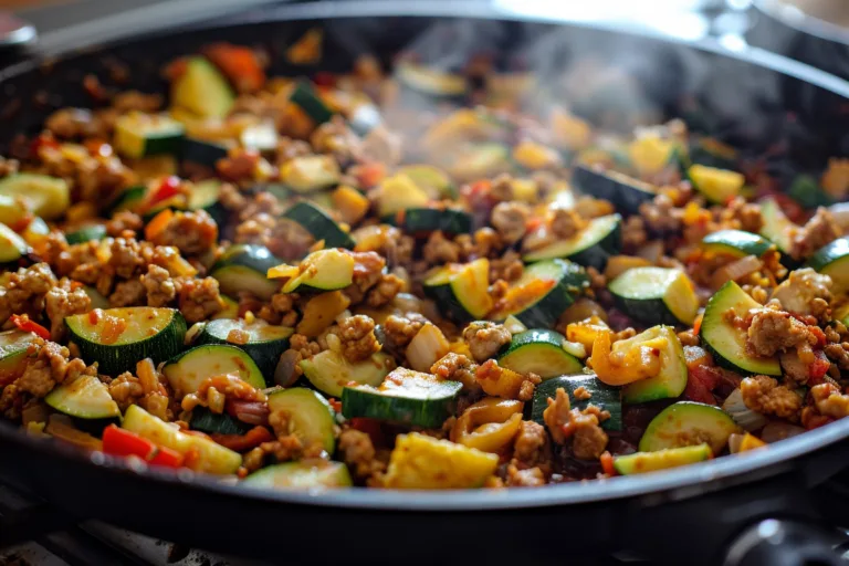 Ground Chicken Zucchini Skillet with Garlic and Olive Oil