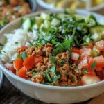Mediterranean Ground Chicken Bowls with Cucumber, Tomato, and Feta
