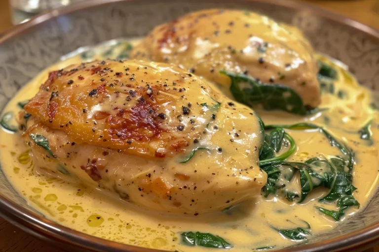 Light Creamy Tuscan Chicken with Spinach