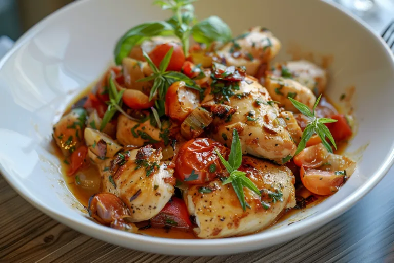 Mediterranean Style Light Tuscan Chicken Recipe with Olives and Tomatoes