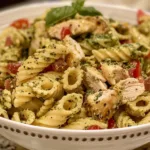Pesto Chicken Pasta Salad Recipe with Tomatoes and Parmesan