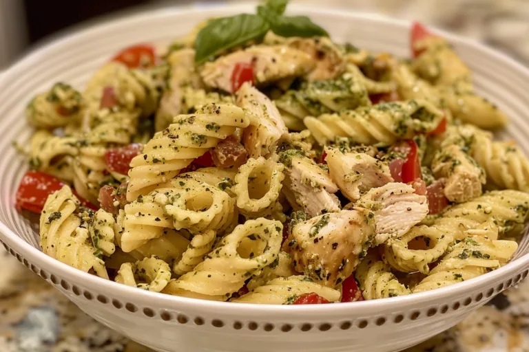Pesto Chicken Pasta Salad Recipe with Tomatoes and Parmesan