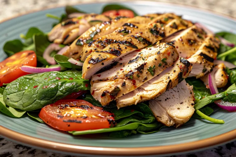 Grilled Chicken Spinach Salad with Lemon Vinaigrette