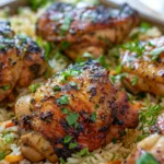 Mediterranean Chicken Thighs with Herbed Olive Rice