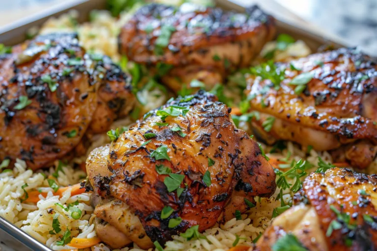 Mediterranean Chicken Thighs with Herbed Olive Rice