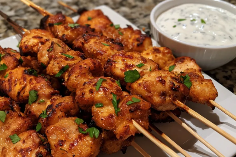 Crispy Chicken Skewers with Ranch Dip