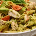 Avocado Chicken Pasta Salad (No Mayo) with Lime and Cilantro